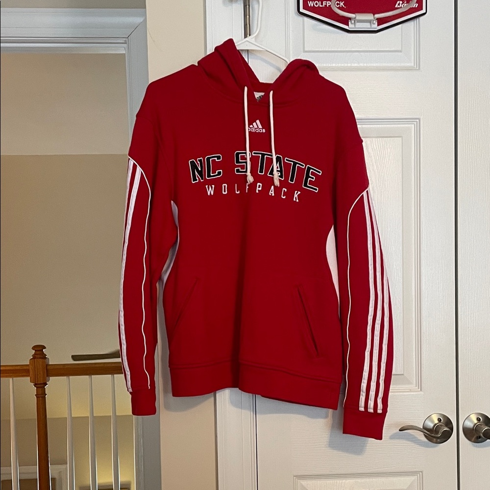 Adidas Red NC State Hoodie with White Stripes